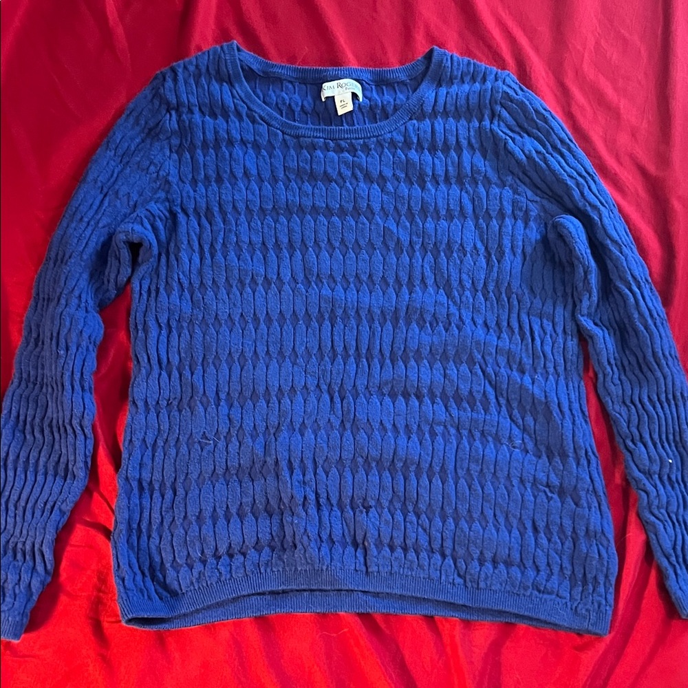 Kim Rogers Royal Blue Textured Crewneck Sweater